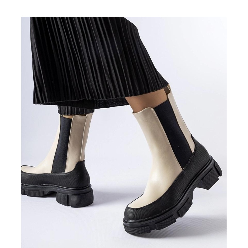 Beżowo-czarne wsuwane botki Faisal - Solea beżowy 1