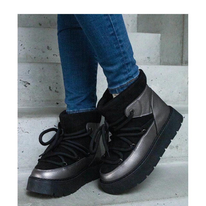 Czarne śniegowce na platformie ocieplane futerkiem Sapphi - Solea 1