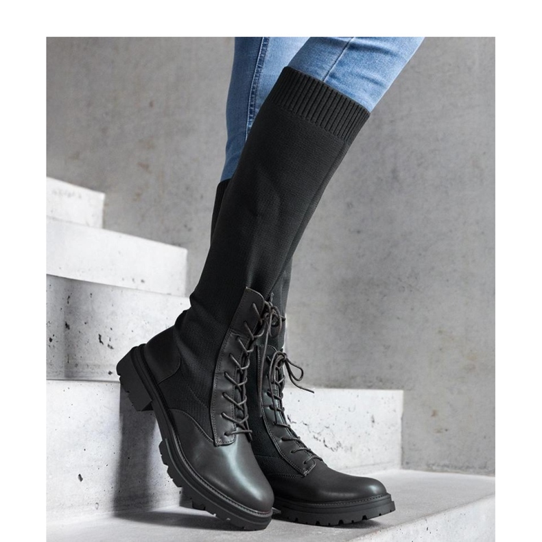 Zielone wsuwane kozaki z materiałową elastyczną cholewką Luana - Solea 1