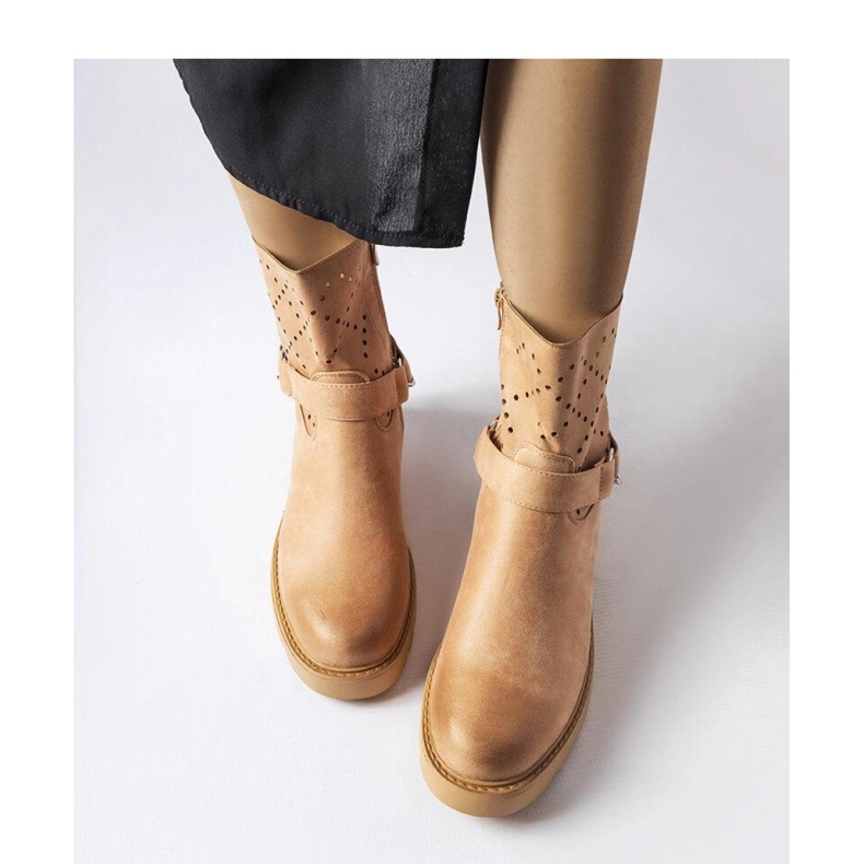 Beżowe ażurowe botki z łańcuchem Procopio - Solea beżowy 1