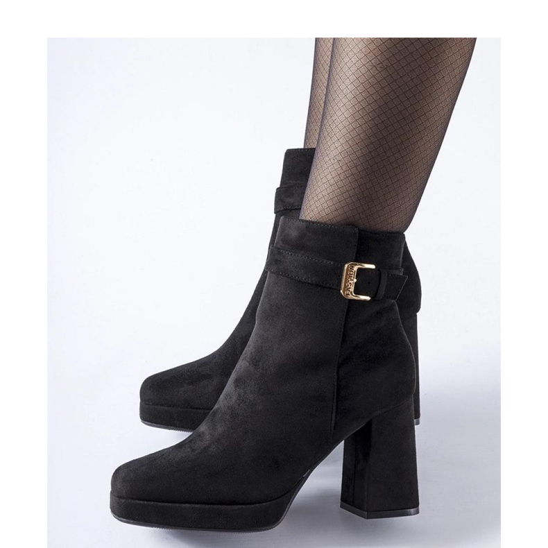 Czarne ocieplane klasyczne botki na słupku z zamszu Caio - Solea 1