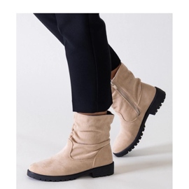 Beżowe marszczone botki z eko-zamszu Hinda - Solea beżowy 1