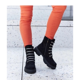 Czarne botki z cyrkoniami ocieplane eko-zamszowe 1