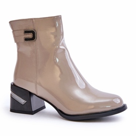 S.Barski Lakierowane Botki Na Obcasie Ocieplane MR880-093 Szare 2