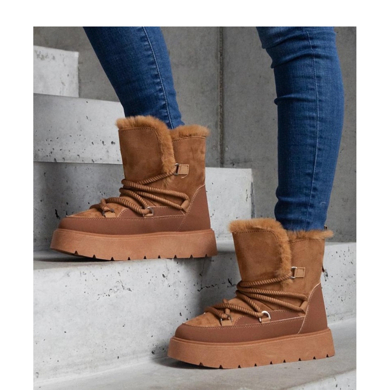 Brązowe śniegowce na platformie ocieplane futerkiem 1