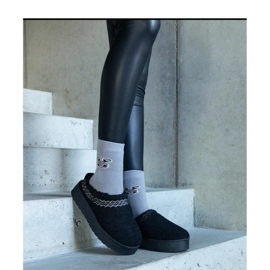 Śniegowce na platformie z haftowanym wzorem czarne 2