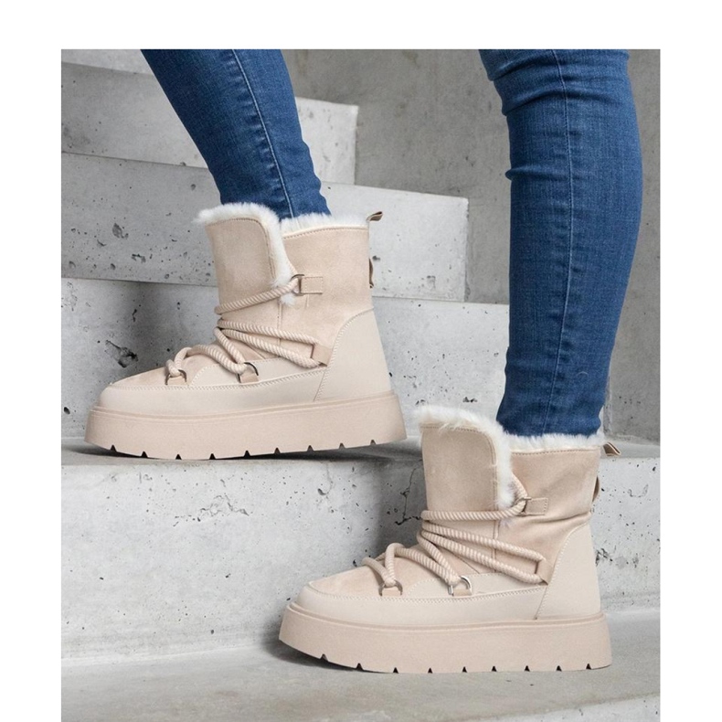 Śniegowce na platformie ocieplane futerkiem beżowy 1