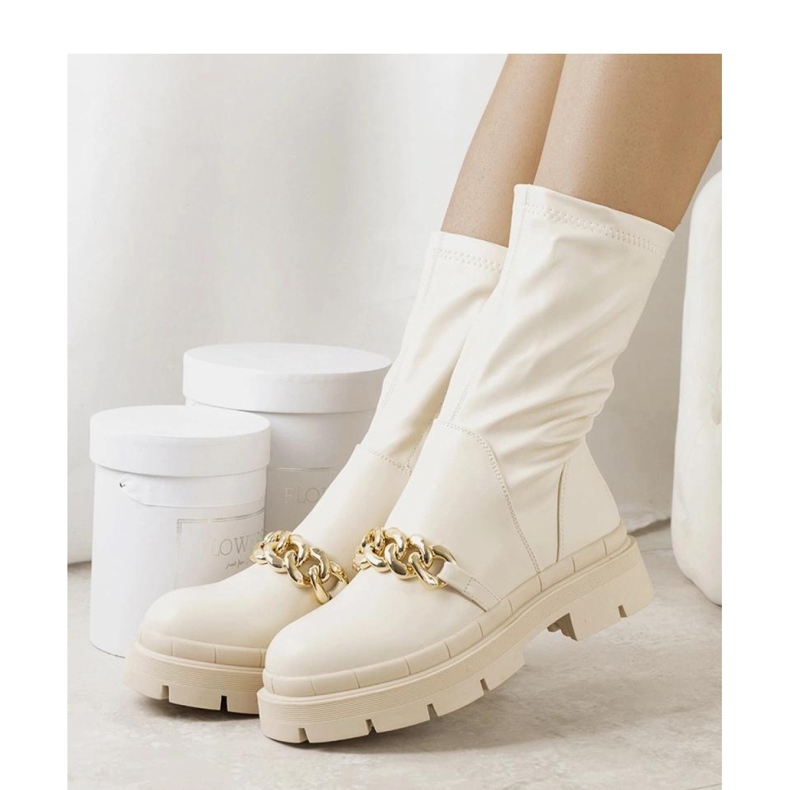 Beżowe botki na wysokiej podeszwie beżowy 1