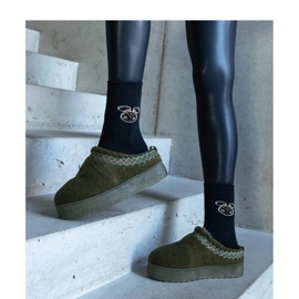 Śniegowce na platformie z haftowanym wzorem zielone 1