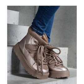 Śniegowce na platformie ocieplane futerkiem beżowy 2