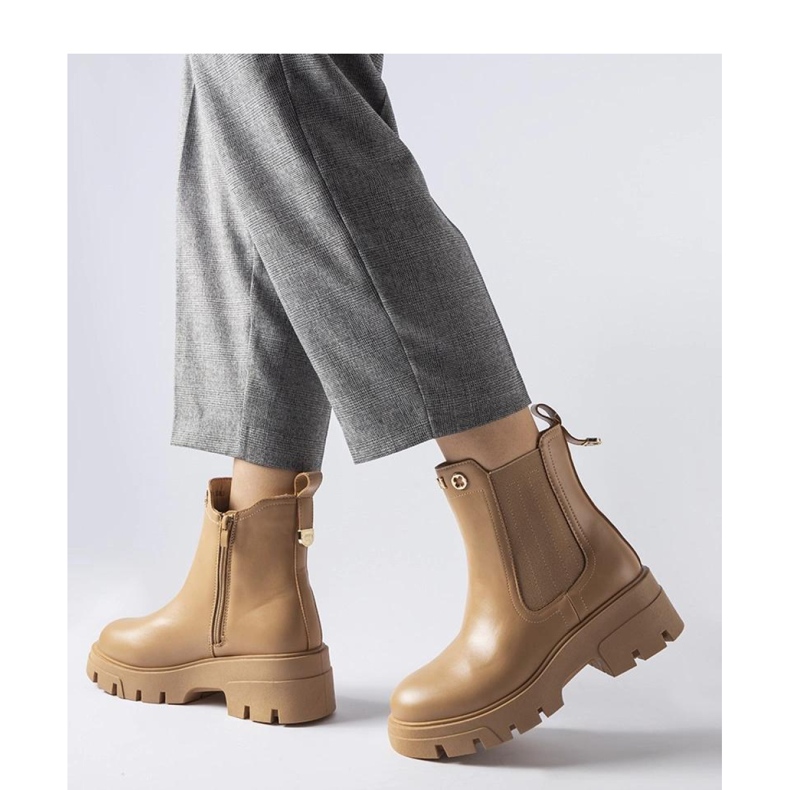 Beżowe ocieplane ozdobne botki beżowy 1