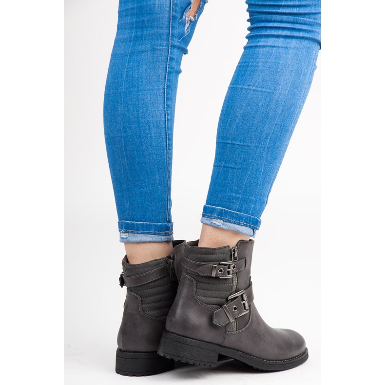 Botki workery ze sprzączkami szare 1