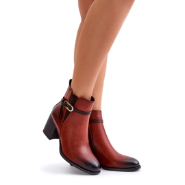 Jezzi Botki Damskie Na Obcasie Słupku Ocieplane Z Paskiem Brązowe Zinithia 3