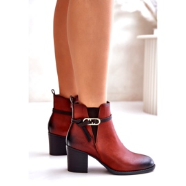 Jezzi Botki Damskie Na Obcasie Słupku Ocieplane Z Paskiem Brązowe Zinithia 4