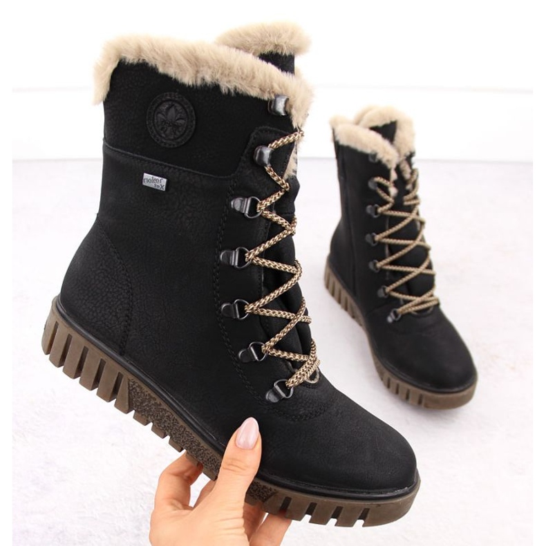 Botki z futerkiem Rieker RKR745  membrana czarne 1