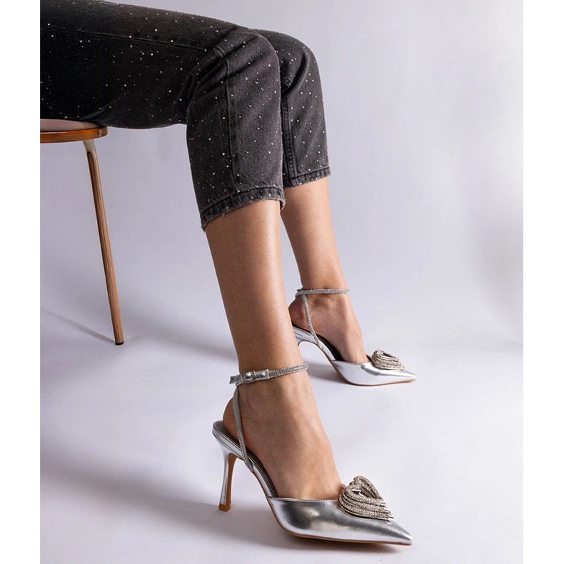 Srebrne szpilki z odkrytą pięta zdobione cyrkoniami srebrny 2