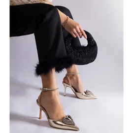 Złote szpilki z odkrytą pięta zdobione cyrkoniami złoty 1