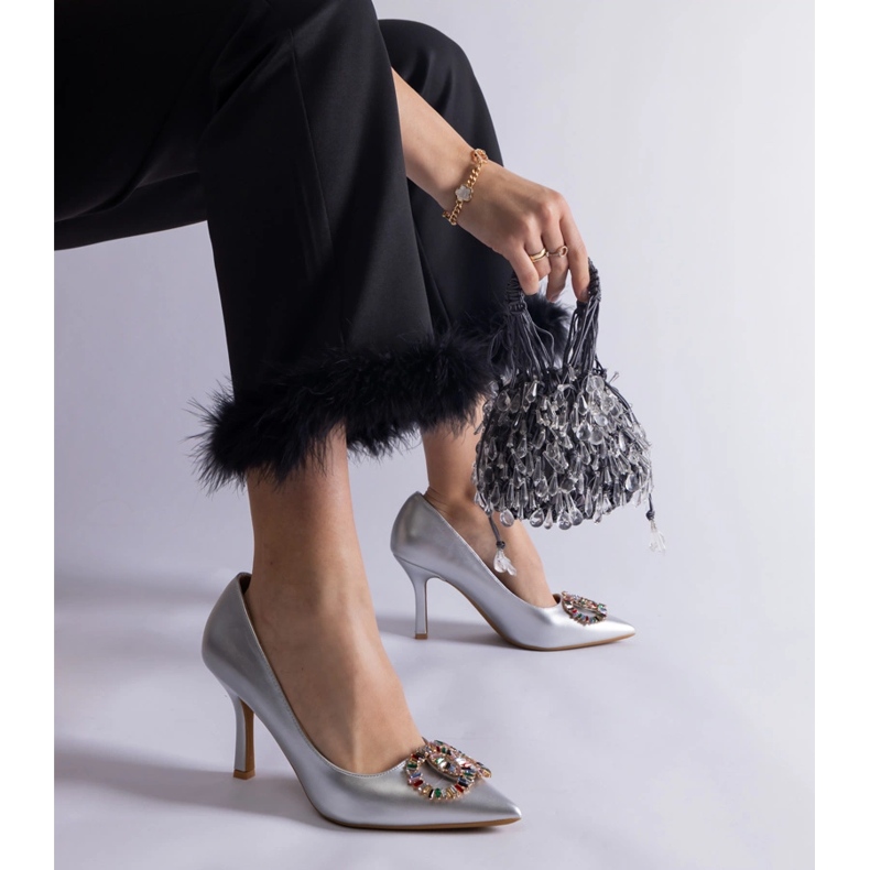 Srebrne szpilki zdobione kolorowymi cyrkoniami srebrny 1