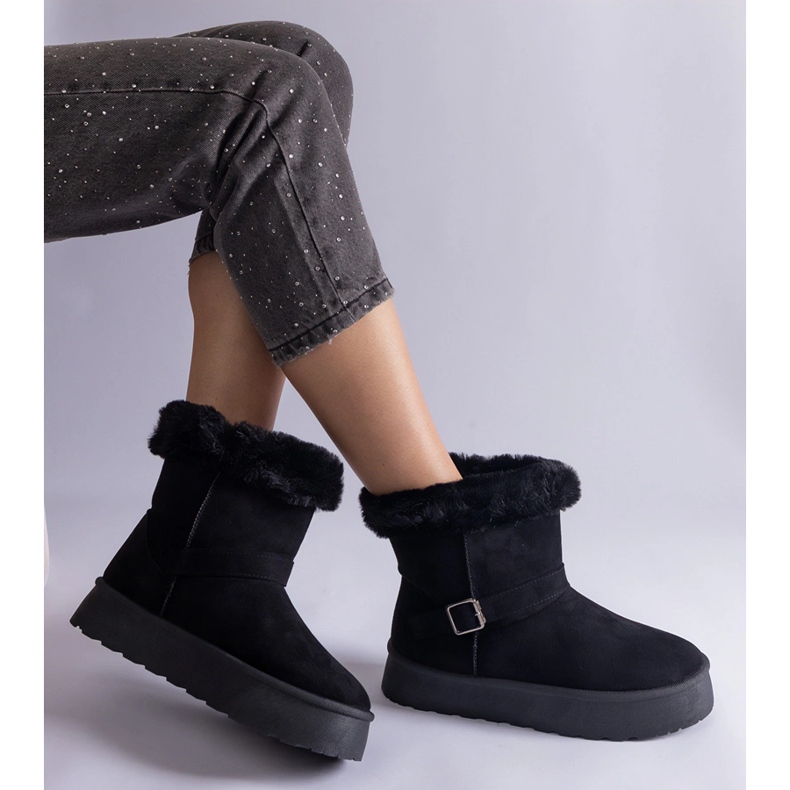 Inna Czarne ocieplane śniegowce zdobione futerkiem 2