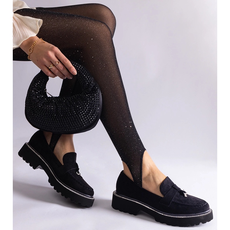 Czarne mokasyny z zamszu skóry z ozdobą 2