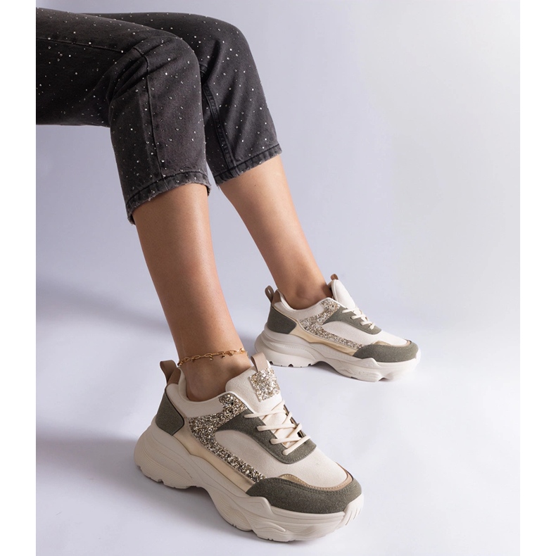 Zielone sneakersy z brokatowymi wstawkami 1