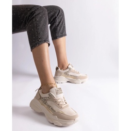 Beżowe sneakersy z brokatowymi wstawkami beżowy 1