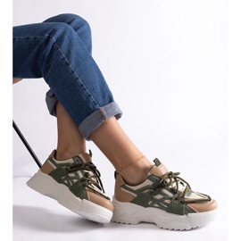 Zielono-beżowe sneakersy damskie beżowy 2
