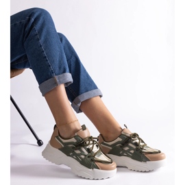 Zielono-beżowe sneakersy damskie beżowy 3