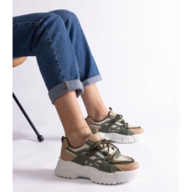 Zielono-beżowe sneakersy damskie beżowy 1