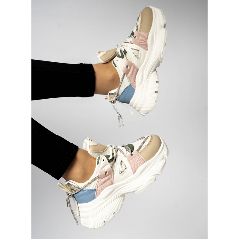 Sneakersy damskie na platformie beżowy 1