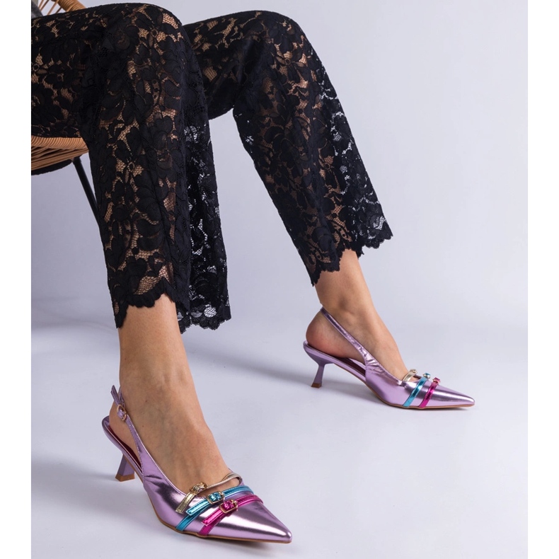 Fioletowe szpilki kaczuszki z otwartą pieta 1