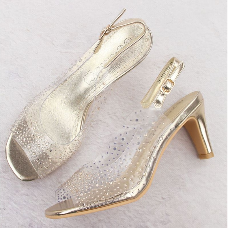 Sandały na słupku Potocki W WS43317 WOL284B złoty 2