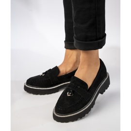 Damskie Mokasyny Zamszowe czarne z cyrkoniami 1