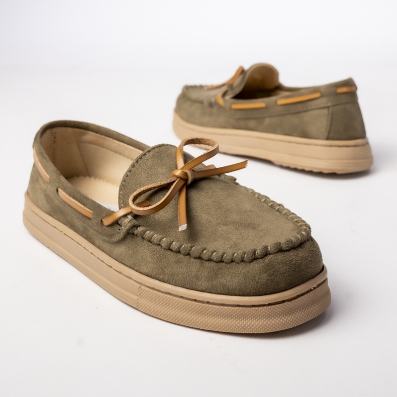 Damskie Mokasyny Zamszowe zielone z kokardką 2