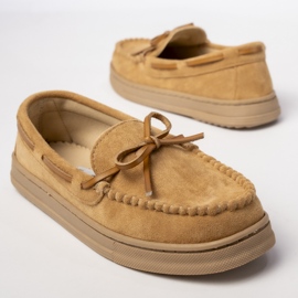 Damskie Mokasyny Camel, Zamszowe z kokardką beżowy 2