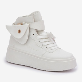 Wysokie Sneakersy Z Saszetką Na Platformie Białe 4