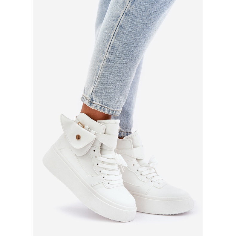 Wysokie Sneakersy Z Saszetką Na Platformie Białe 1