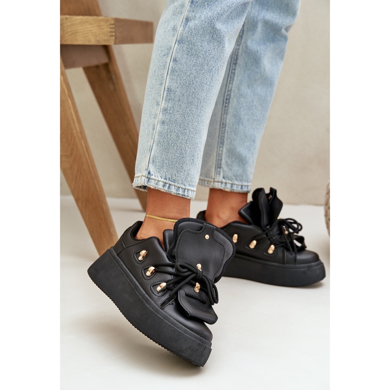 Sneakersy Damskie Na Platformie Czarne 2