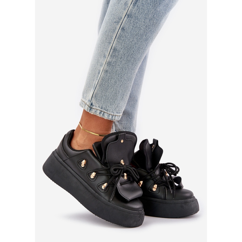 Sneakersy Damskie Na Platformie Czarne 1