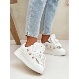 Sneakersy Damskie Na Platformie Białe 2