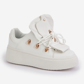 Sneakersy Damskie Na Platformie Białe 4