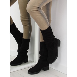 Botki z dzianinową cholewką czarne black 1