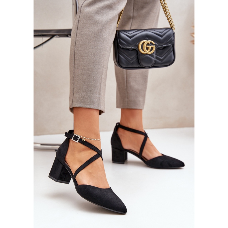 Czółenka Na Słupku Z Eko Zamszu Sergio Leone Czarne 2