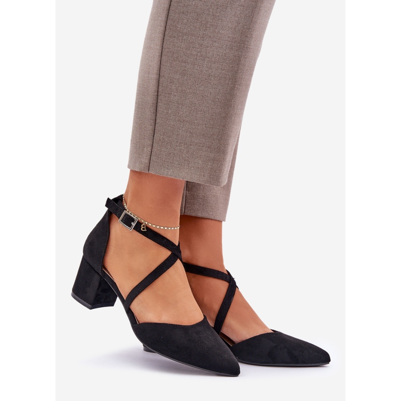 Czółenka Na Słupku Z Eko Zamszu Sergio Leone Czarne 1