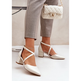 Czółenka Na Słupku Z Eko Skóry Sergio Leone Perłowe beżowy 2