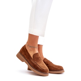 Bellucci Klasyczne Mokasyny Damskie Z Eko Zamszu Brązowe 1