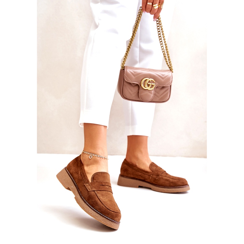 Bellucci Klasyczne Mokasyny Damskie Z Eko Zamszu Brązowe 2