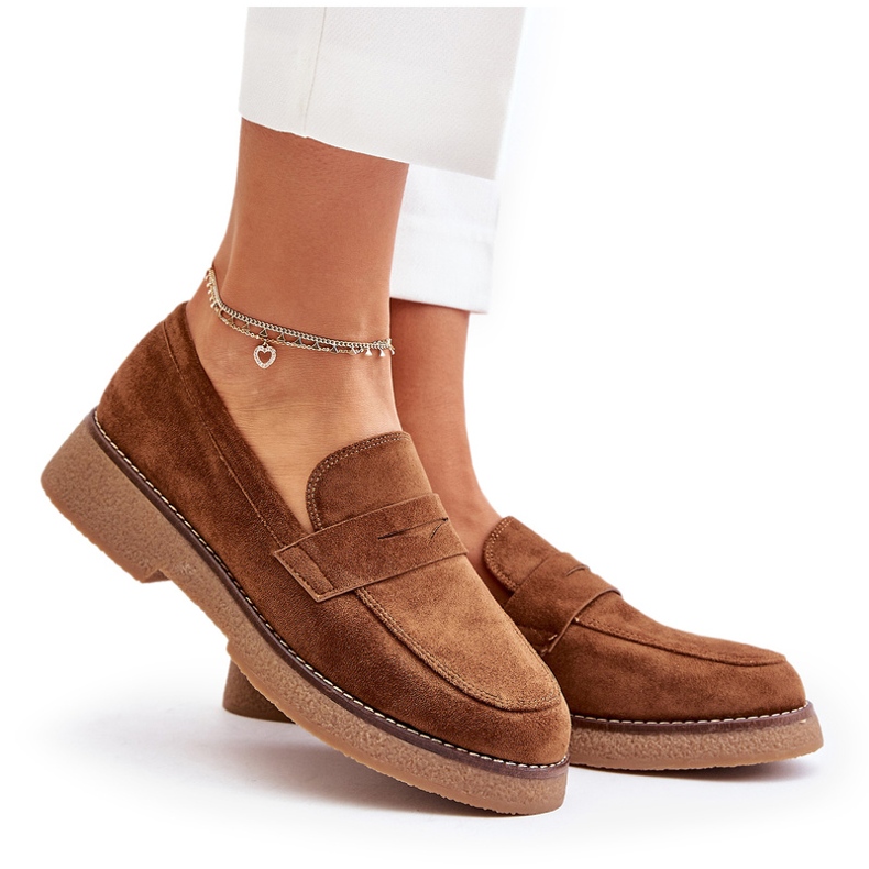 Bellucci Klasyczne Mokasyny Damskie Z Eko Zamszu Brązowe 5