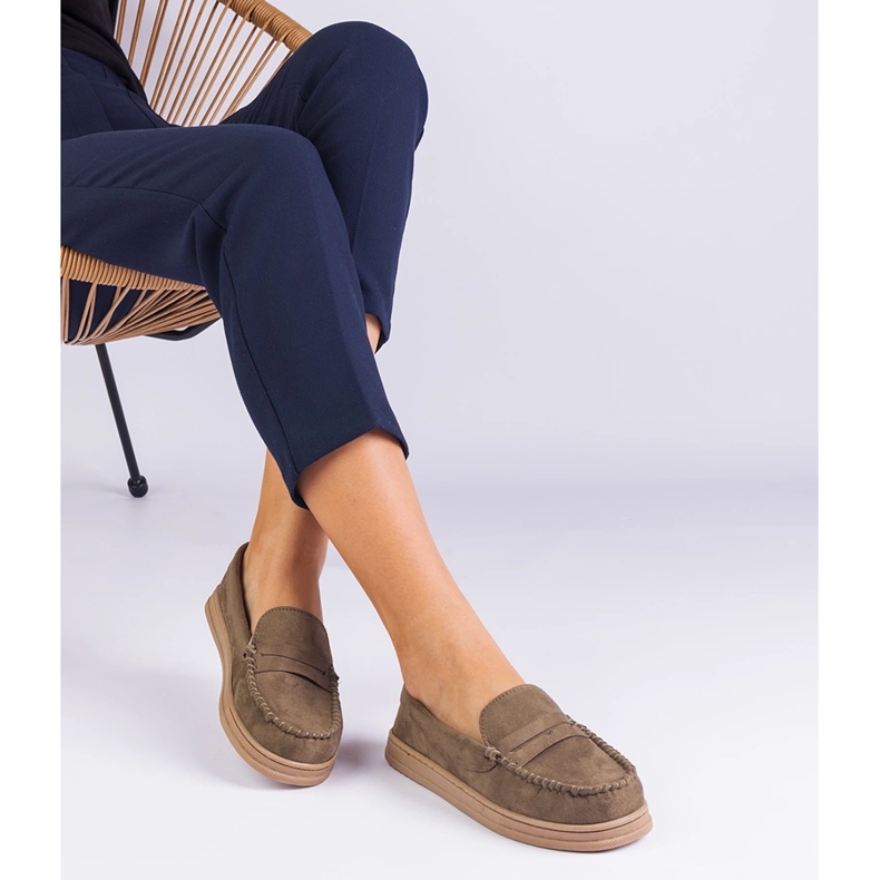 Zielone damskie mokasyny z ekozamszu 2