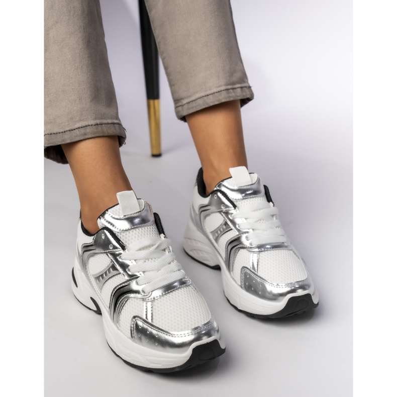 Damskie Sneakersy Srebrne na platformie srebrny 2